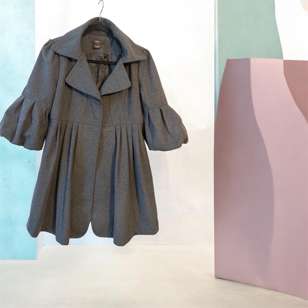 Luii Anthropologie Charcoal Gray Coat wool blend with bell sleeves Size Medium